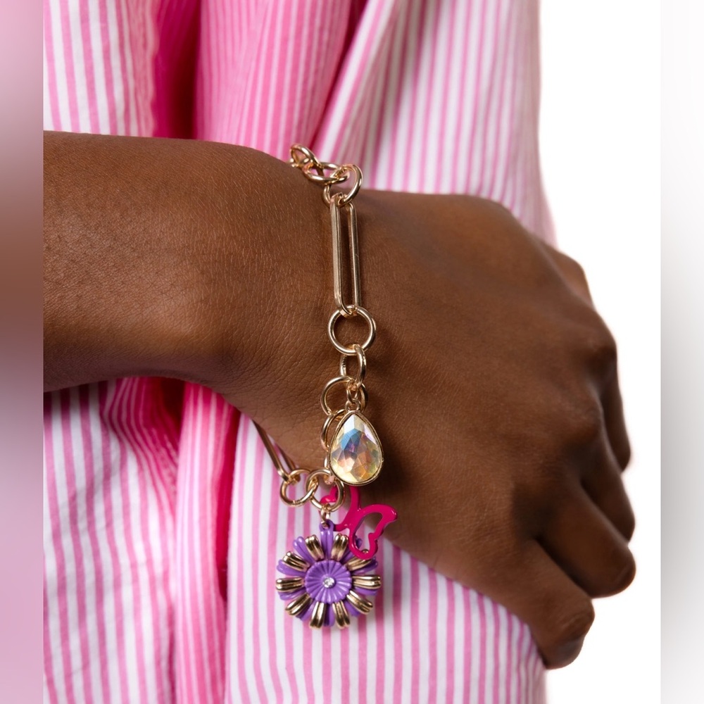 Gold and Purple Flower Butterfly Charm Necklace and Bracelet Set - Picture 5 of 6